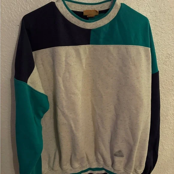 Antigua Men's Teal and Cream Colorblock Crewneck Sweater - Picture 1 of 4